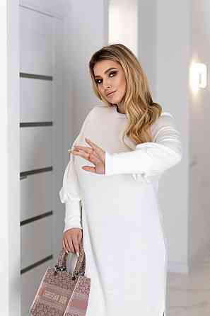 Элегантное ангоровое платье миди с разрезом Ellite батал 50-52, Молочный Киев