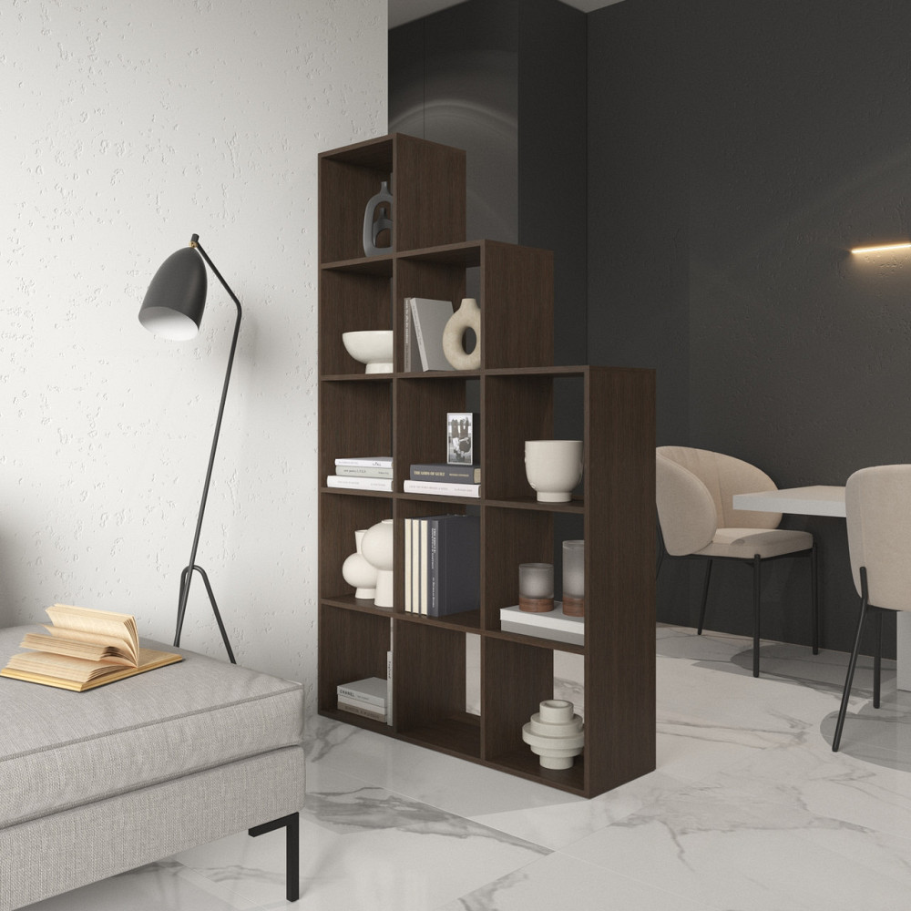 Стелаж VAYS M-6 Венге Темний, книжкова полиця на 12 комірок, ЛДСП, 108×29×178 см - для дому, офісу, дитячої або вітальні Львів - фото 1