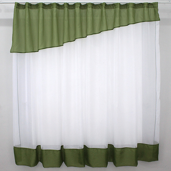 Кухонная занавеска VR-Textil № 047к белый с оливковым 270х170 см (52-0074) Киев - изображение 1
