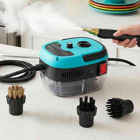 Портативный пароочиститель для дома, 2500Вт, 900мл + 4 насадки, Голубой / Парогенератор для уборки / Паровой очиститель Киев