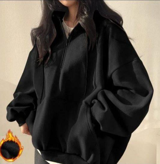 Женская утепленная объемная оверсайз худи с молнией трехнитка на флисе Черный Одесса - изображение 2