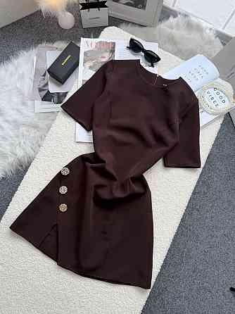 Жіноче базове мініплаття з декоративними ґудзиками креп костюмка Шоколадний, 42/44 Одеса