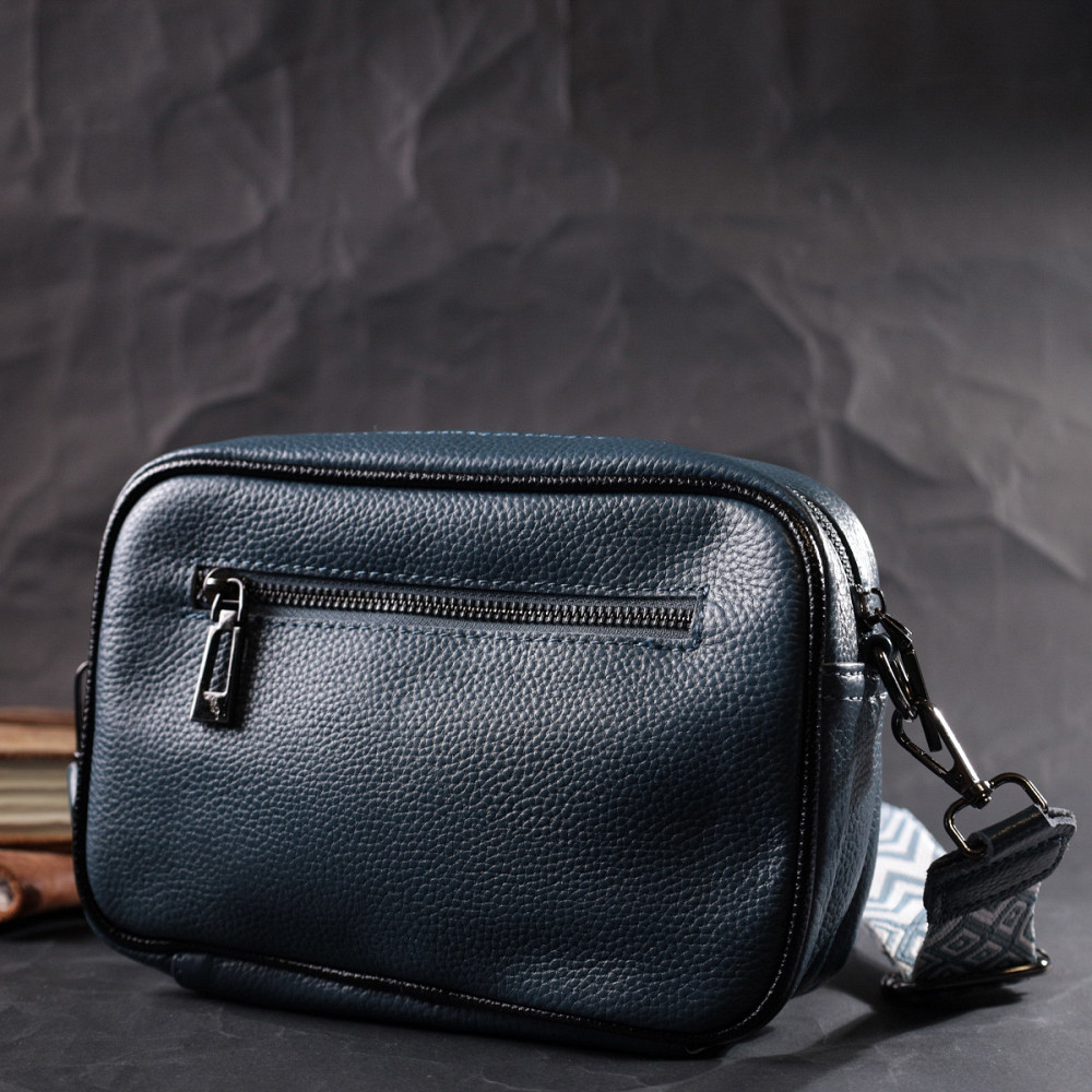 Шкіряна сумка з палітурками для стильних жінок Vintage 22408 Синя Київ - фото 8