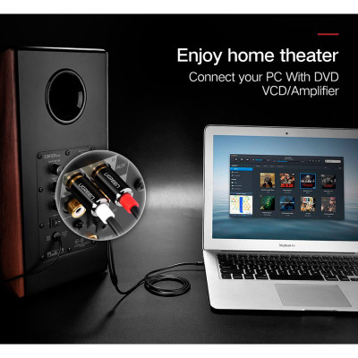 Кабель мультимедийный 3.5mm M to 2xRCA M 3.0m AV116 black Ugreen (10590) Винница - изображение 4