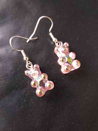 Сережки мишки, розовые с напылением - размер мишки 1,7см, смола Киев