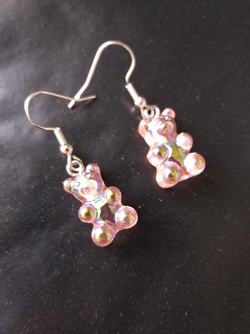 Сережки мишки, розовые с напылением - размер мишки 1,7см, смола Киев - изображение 1