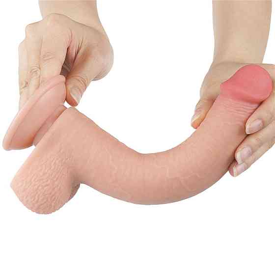 Фалоімітатор Sliding-Skin Dual Layer Dong 9 з мошонкою, тілесний Sex Aura Київ
