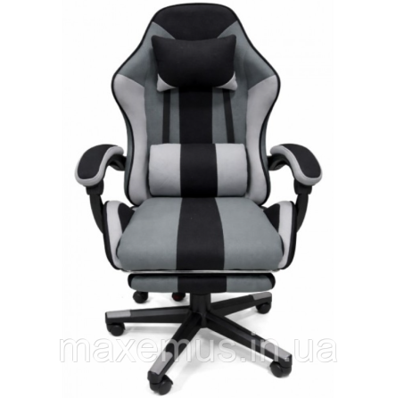 Кресло геймерское из ткани с подставкой для ног B 963 компьютерное кресло для геймера черно-серое Мостиска