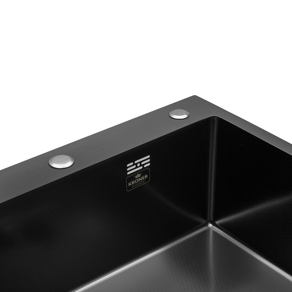Кухонная мойка с нержавеющей стали Kroner KRP Derby - 60х50 HM PVD (2,5/0,5) черная Киев - изображение 5