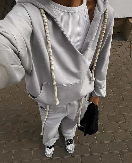 Жіночий стильний повсякденний костюм двонитка Сірий, 48/52 Одеса - фото 4