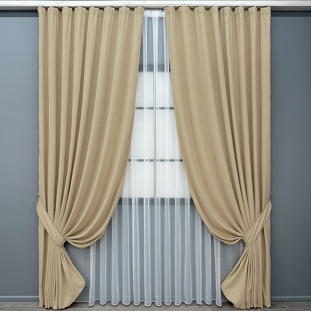 Комплект готових штор VR-Textil Мікровелюр Petek № 1491ш Бежевий 200х290 см 2 шт (32-527) Київ - фото 2