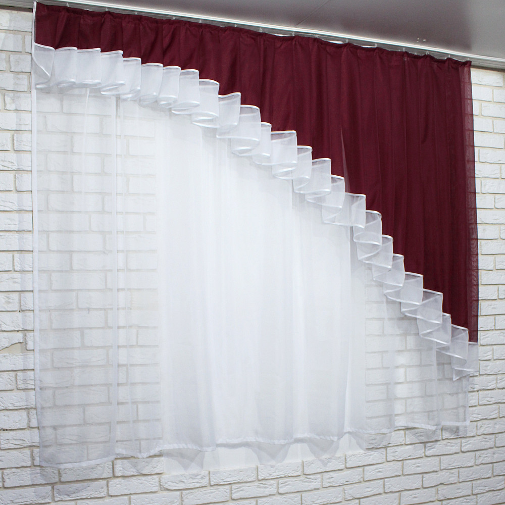 Кухонный комплект VR-Textil № 062к шторка с ламбрекеном бордовый белым 150х170 см (50-129) Киев - изображение 2