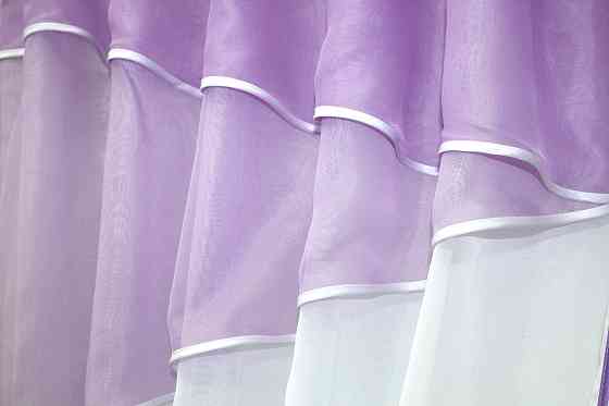 Кухонные шторы VR-Textil № 091к с ламбрекеном и подвязками сиреневый с белым 270х170 см (50-855) Киев