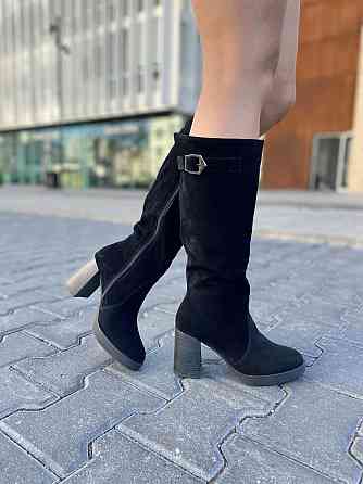 Чоботи жіночі зимові з натуральної замші на підборах чорні / Чоботи замшеві на зиму р. 37, 38 2 Коломыя