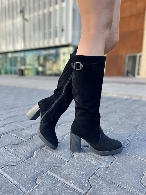 Чоботи жіночі зимові з натуральної замші на підборах чорні / Чоботи замшеві на зиму р. 37, 38 2 Коломыя - изображение 5