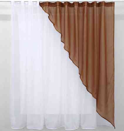 Кухонна фіранка VR-Textil № 069к коричневий з білим 280х170 см (50-273) Київ