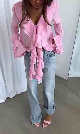 Жіноча шифонова блузка з воланами. пудрово-рожевий, 46/48 Одеса