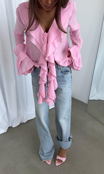 Жіноча шифонова блузка з воланами. пудрово-рожевий, 46/48 Одеса - фото 4