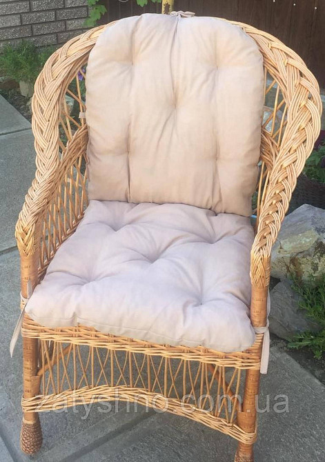 Крісло плетене з подушкою молочною Київ - фото 3