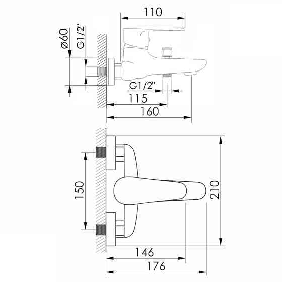 Змішувач для ванни VOLLE TRAJAN 1545.030101 хром Київ