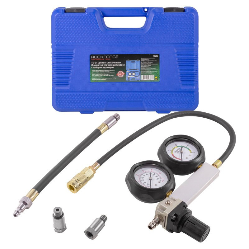 Тестер утечки в цилиндрах в наборе с адаптерами 4 предмета (0-7 bar, М12х1.25, М14х1.25), в кейсе ROCKFORCE Одесса - изображение 2