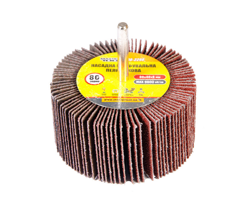 MASTERTOOL Насадка шліфувальна пелюсткова MASTERTOOL зерно 80 80х40 мм зі стрижнем 6 мм 08-2298 Коломия - фото 2