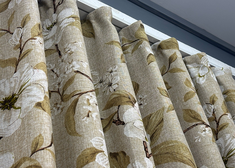 Шторная ткань лен с цветочным принтом, коллекция 