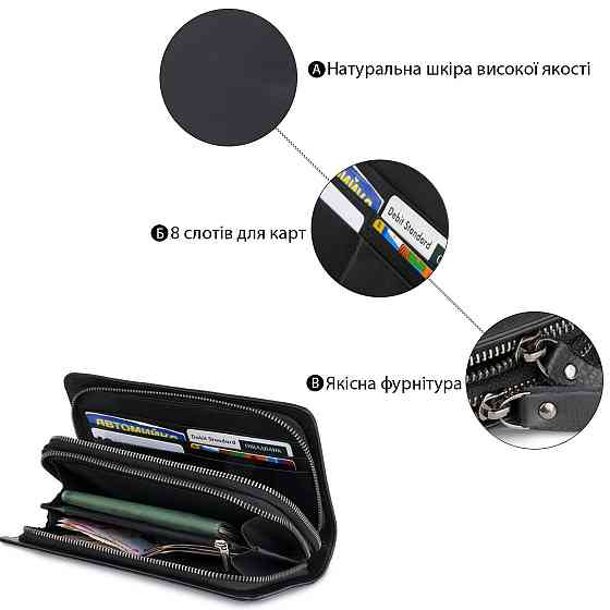 Чоловічий клатч-барсетка з ремінцем на руку Чорний (Vintage) Київ