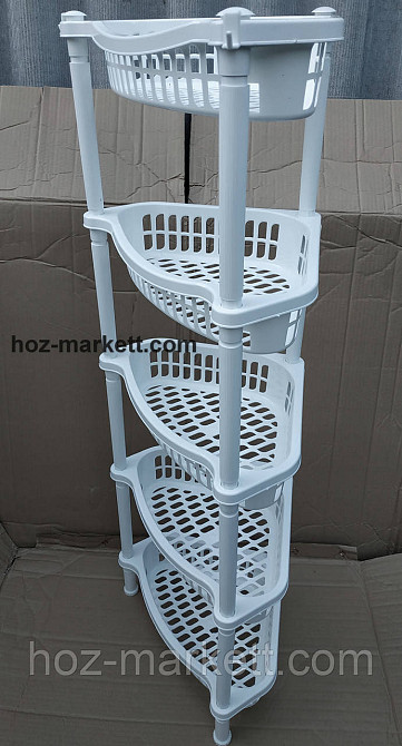 Кутова етажерка біла пластикова для ванни та кухні 5 ярусів Харків - фото 9