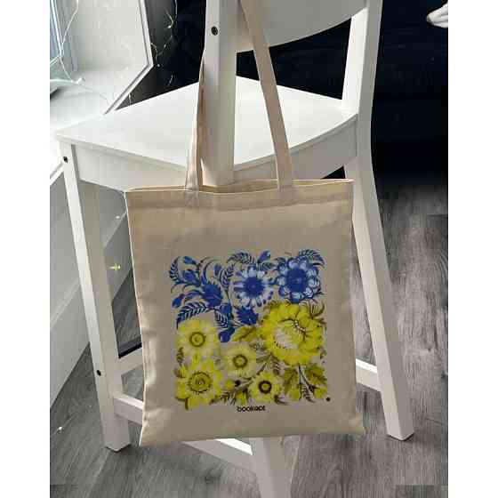 Екошопер BookOpt BK4004 Петриківський розпис Синьо-жовті квіти бежевий Киев