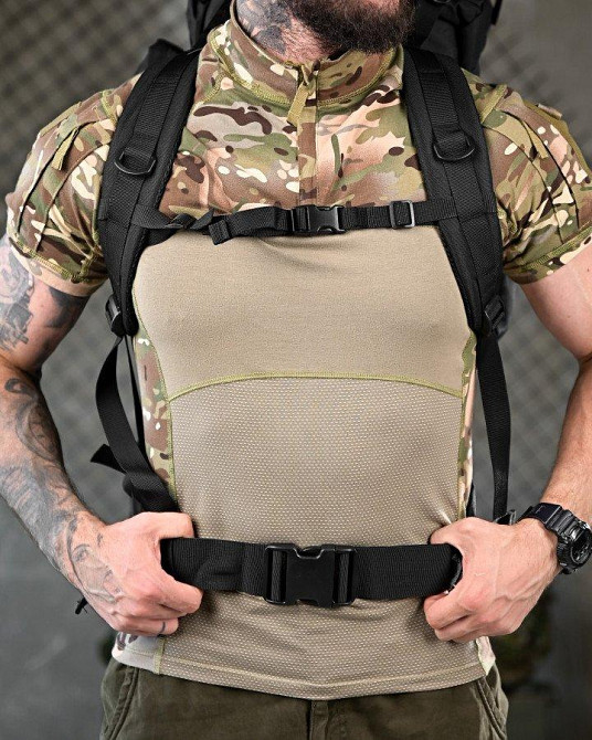 Тактический рюкзак с металлическим каркасом на 100 литров. Каркасный рюкзак. черный РП7469 Одесса - изображение 4