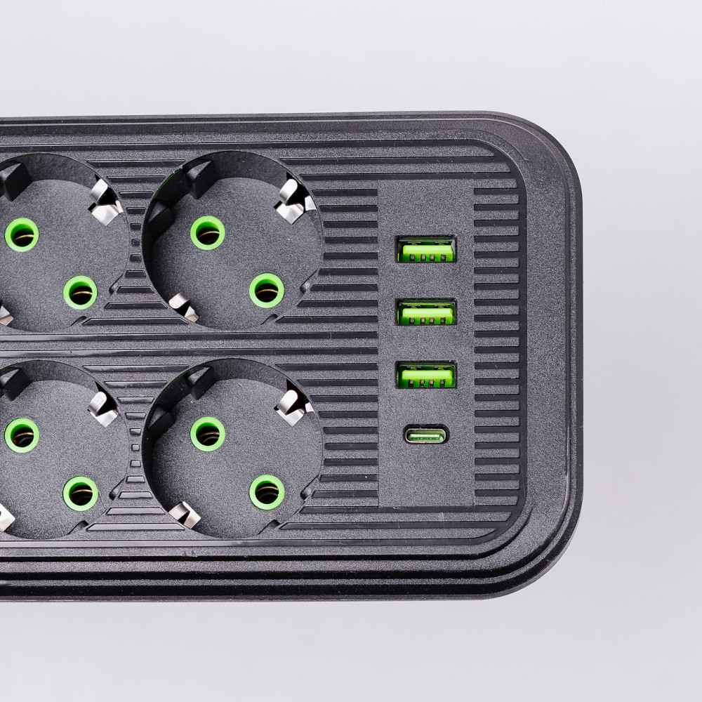 Yiwu Мережевий фільтр 2.8 м подовжувач на 8 розеток з 3 USB 1 Type-C та кнопкою відключення F20 Коломия - фото 7