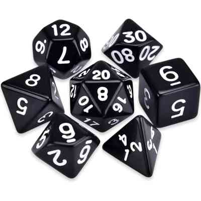 Набор кубиков для настольных игр Games 7 Days Opaque 7 Dice Set - Black (w-white) (g7dopaq04) Винница