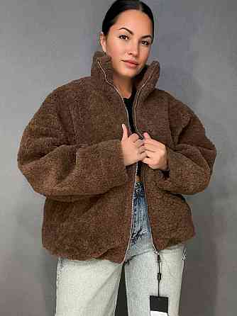 Шуба женская Lady Yep 10017 тедди бомбер оверсайз на молнии, коричневый, one size Киев