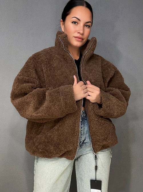 Шуба женская Lady Yep 10017 тедди бомбер оверсайз на молнии, коричневый, one size Киев - изображение 1