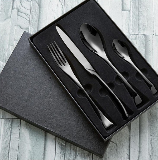 Черные столовые приборы Рио Де Жанейро 4 предмета, подарочный набор, сталь Кременчуг - изображение 3
