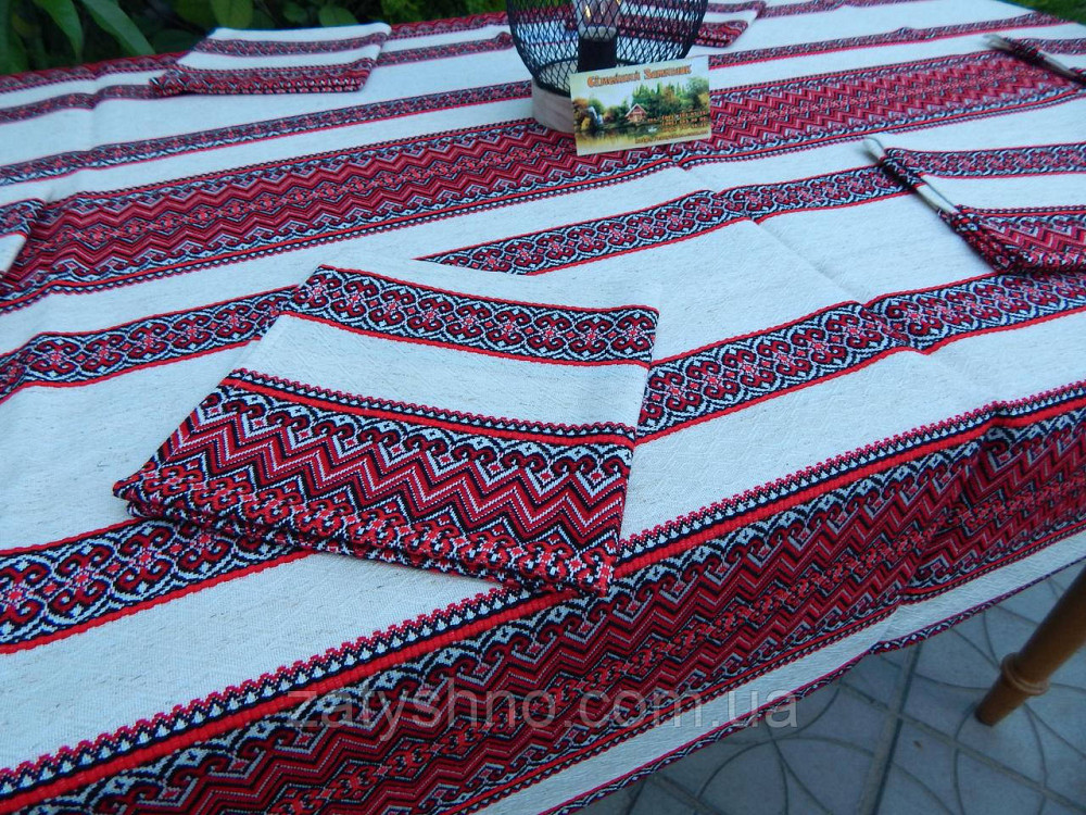 Вышитая скатерть с салфетками на льне Киев - изображение 1