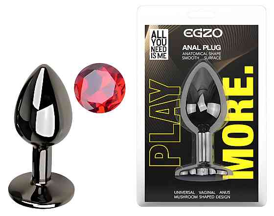 Анальная пробка с кристаллом EGZO - Dark Gray Round Plug Red, size S Sex Aura Киев