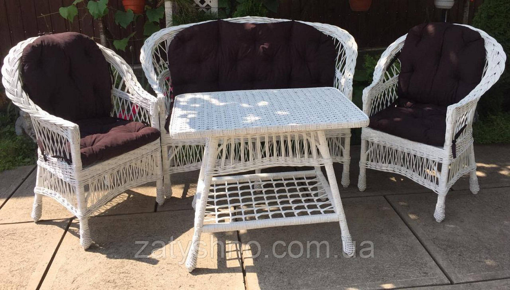 Білі меблі плетені та подушками|  Комплект плетених меблів білих | меблі садові з накидками Київ - фото 5