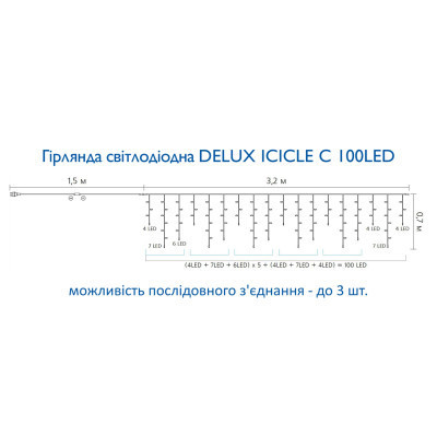 Гирлянда Delux ICICLE С 100LED 3.2х0.7 м Белый/прозрачный IP20 (90015252) Винница - изображение 4