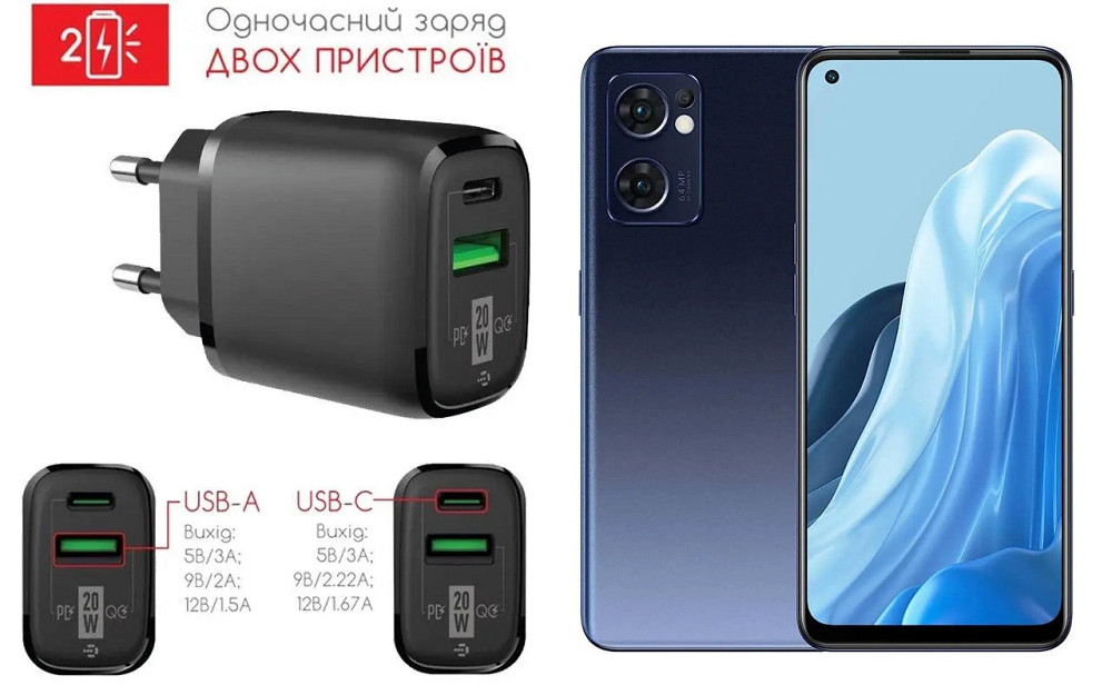 Сетевое зарядное устройство для OPPO Find X5 5G, Find X5 Lite 5G, 20W 3A, Quick Charge 3.0 Киев - изображение 1