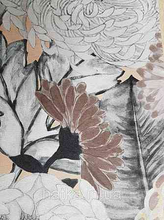 Шпалери вінілові Decoprint Breeze квіти хризантеми великі сірі білі чорні коричневі акварель 0.53х10 м Київ