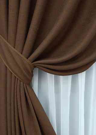 Комплект готовых штор VR-Textil Лен рогожка № 1422ш Светло-коричневый 150х270 см 2 шт (33-0307) Киев