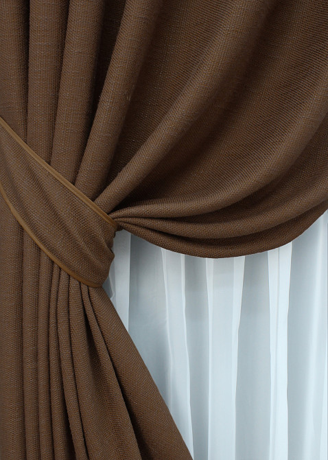 Комплект готовых штор VR-Textil Лен рогожка № 1422ш Светло-коричневый 150х270 см 2 шт (33-0307) Киев - изображение 4