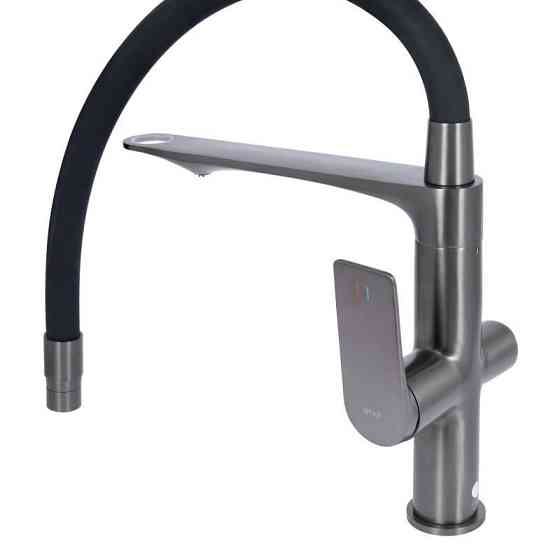 Смеситель для кухни Qtap Vlasta New с гибким изливом и подключением к фильтру QTVLA364GMB45649 графит/черный Киев