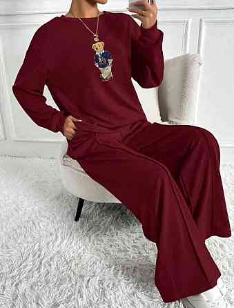 Жіночий прогулянковий костюм-двійка з термонакатом двонитка Бордовий, 54/58 Одеса