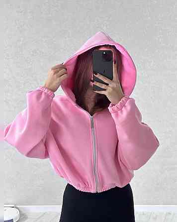 Жіноча стильна та тепла зіп-худі оверсайз тринитка на флісі Рожевий Одеса