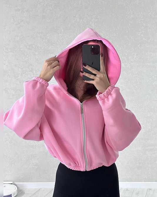 Жіноча стильна та тепла зіп-худі оверсайз тринитка на флісі Рожевий Одеса - фото 1