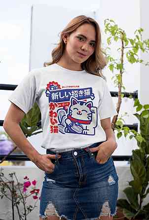 Футболка для хлопчика з аніме принтом Манекі Неко Кат Джапанесе оверсайз (зріст від 165 до 180) Чорний AnimeJ0203m Дніпро