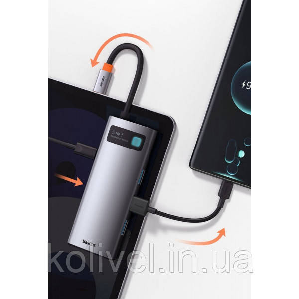 Док-станція USB3.1 Type-C --> USB Type C PD 100W/HDMI 4K 60 Hz/3*USB 3.2 Gen1/ 5in1 Baseus (CAHUB-CX0G) Київ - фото 8
